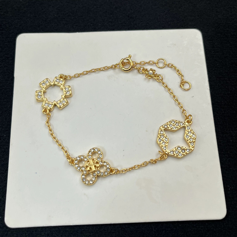 Tory Burch Hollow Four Leaf Clover Zircon Bracelet